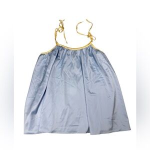 FOR LOVE AND LEMONS Powder Blue Satin Cami with Yellow Trim NWT Size Large